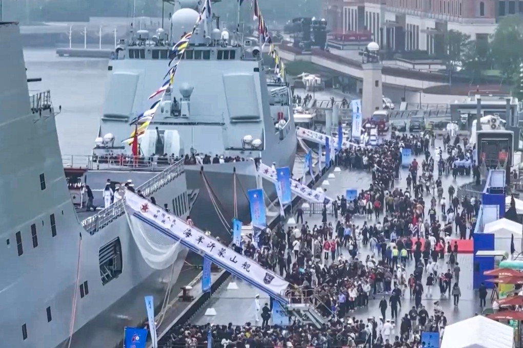 The People’s Liberation Army Navy is showing off two of its warships to the public in Shanghai. Photo: CCTV