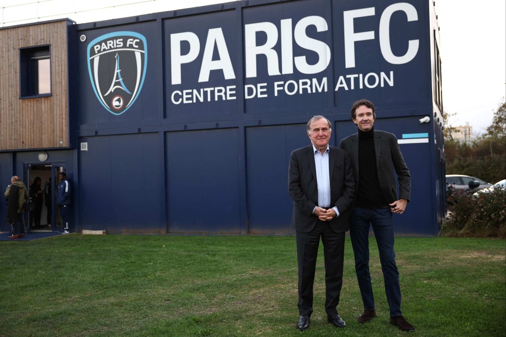 Paris FC president Pierre Ferracci (left) with Antoine Arnault at the club’s youth academy in Orly, after the Arnault family takeover last November. Photo: AFP