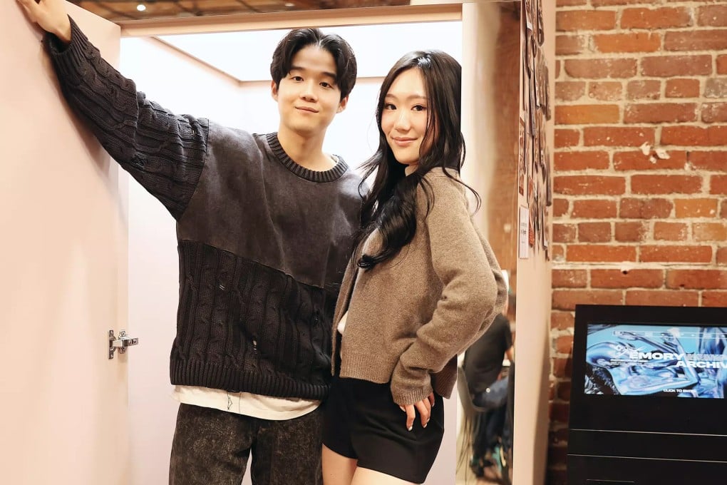 Ryan Kim (left) and M.J. Kim at their Genic photo booth at Idyllic in Los Angeles. The two university graduates launched a “high angle” photo booth brand that has become very popular. Photo: TNS