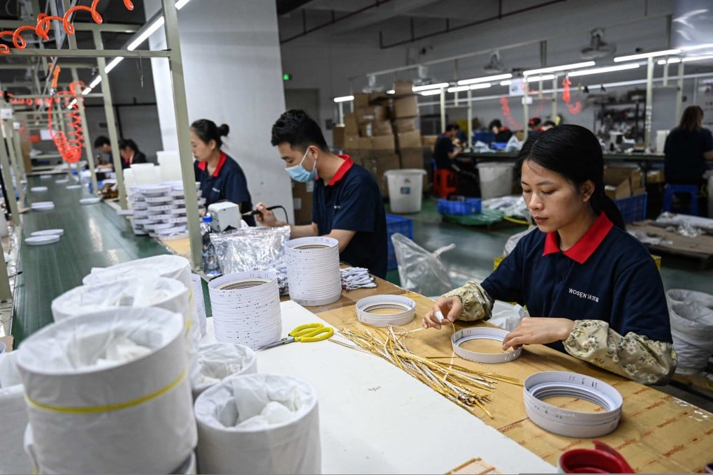 An LED light assembly line at a Wosen factory in Zhongshan, Guangdong province, on Thursday. Photo: AFP