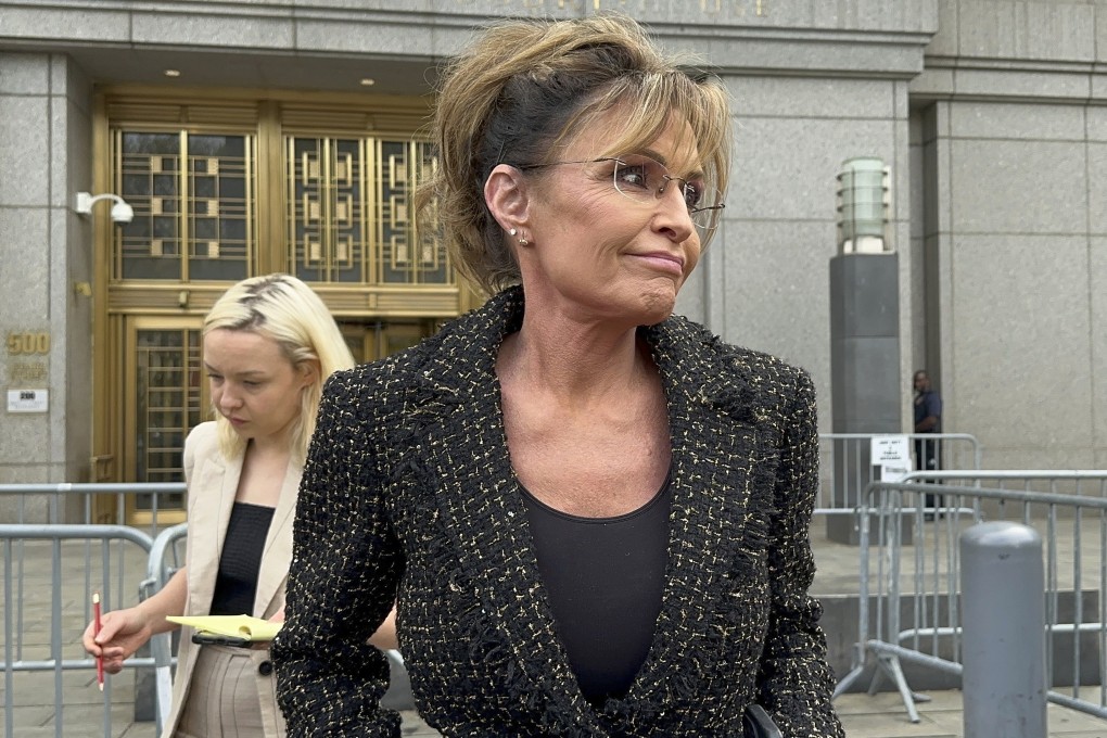 Former Alaska governor Sarah Palin leaves federal court in New York on Tuesday. Photo: AP