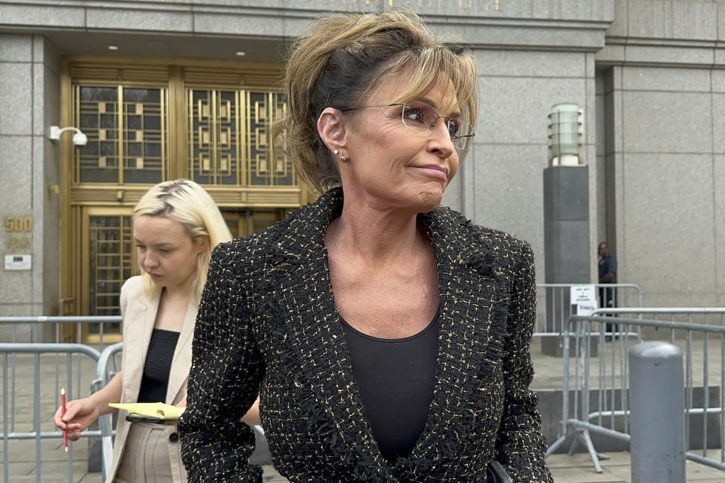 Former Alaska governor Sarah Palin leaves federal court in New York on Tuesday. Photo: AP