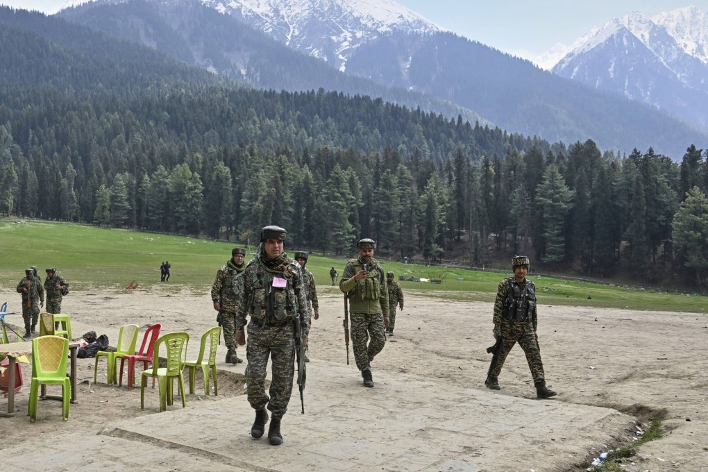 Indian security officers inspect the site where militants indiscriminately opened fire on tourists on Tuesday in Pahalgam, Indian controlled Kashmir, Wednesday. Photo: AP