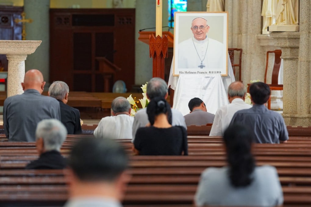 Prayers are said for Pope Francis at the Cathedral of the Immaculate Conception in Hong Kong. Photo: Elson Li