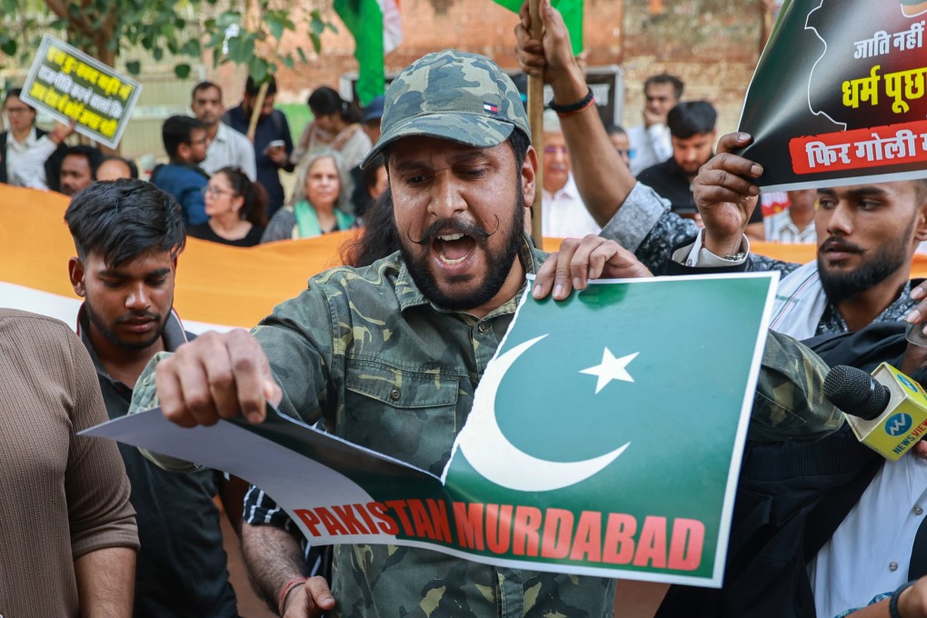 Save India Foundation members and their supporters take part in a protest in New Delhi on Wednesday against the deadly attack on tourists in Indian-administered Kashmir. Photo: EPA-EFE