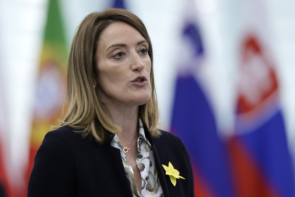 European Parliament President, Roberta Metsola, speaks during a debate at the European Parliament in Strasbourg, France on 02 April 2025. Photo: EPA-EFE