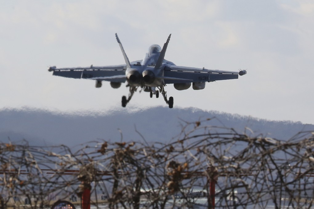 A US fighter jet prepares to land at Osan Air Base in Pyeongtaek, South Korea. Photo: AP