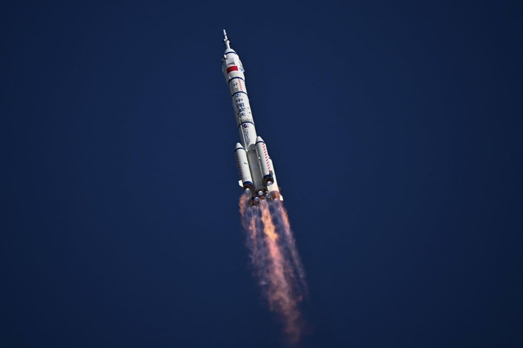 A Long March-2F carrier rocket carrying the Shenzhou-20 spacecraft and a crew of three astronauts lifts off from the Jiuquan Satellite Launch Centre in the Gobi desert, in northwest China on Thursday. Photo: AFP
