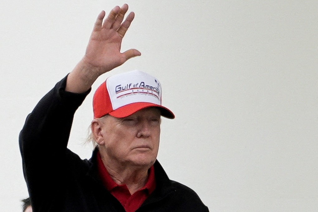 US President Donald Trump gestures while wearing a hat that reads “Gulf of America” as he departs the White House in Washington on Sunday. Photo: Reuters