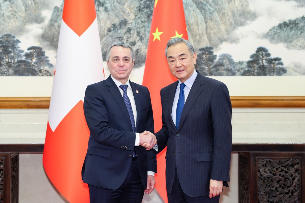 Chinese Foreign Minister Wang Yi meets Swiss Federal Councillor and Foreign Minister Ignazio Cassis in Beijing on Thursday. Photo: EPA