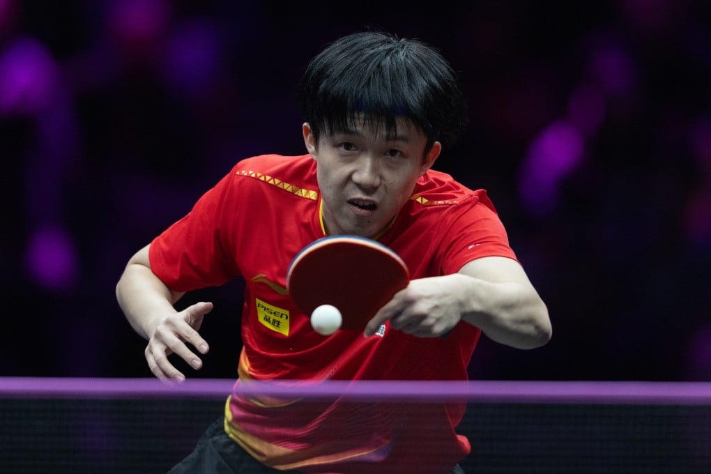 Wang Chuqin hits a return during the men’s singles final at the WTT Champions Chongqing 2025 in Chongqing in March. Photo: Xinhua