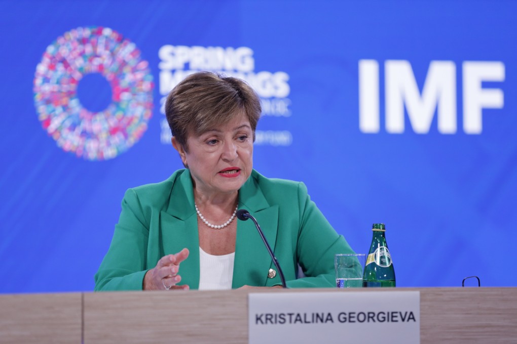 International Monetary Fund  Managing Director Kristalina Georgieva at a news  conference during the 2025 spring meetings of the World Bank Group and IMF in Washington on Thursday. Photo: Xinhua