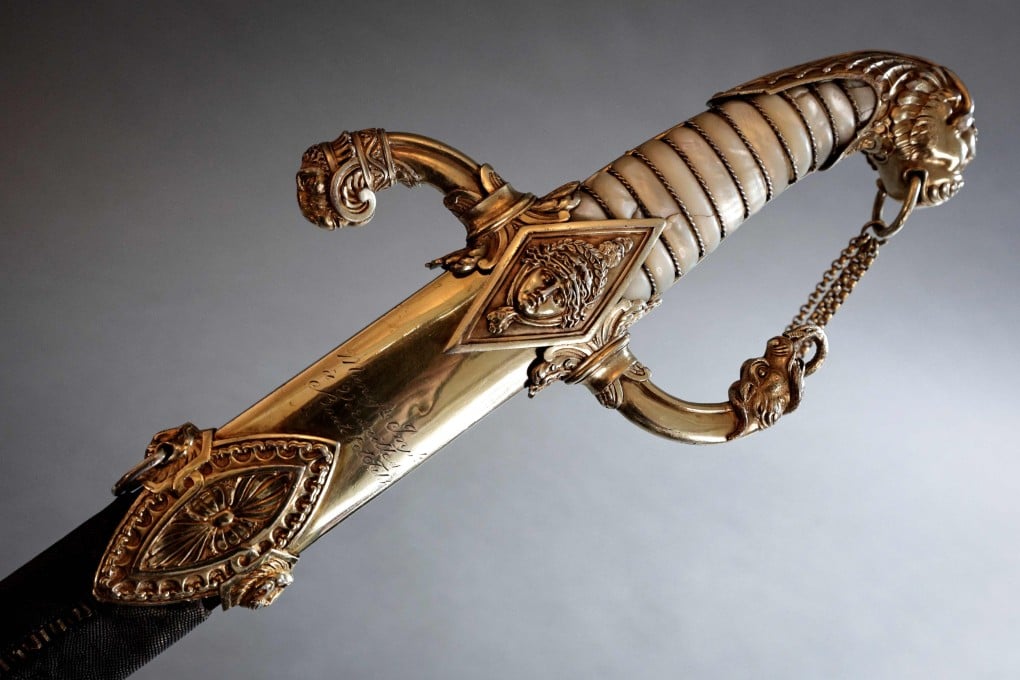 This photograph taken in Paris on Friday shows details of the last sword that belonged to French Emperor Napoleon. Photo: AFP