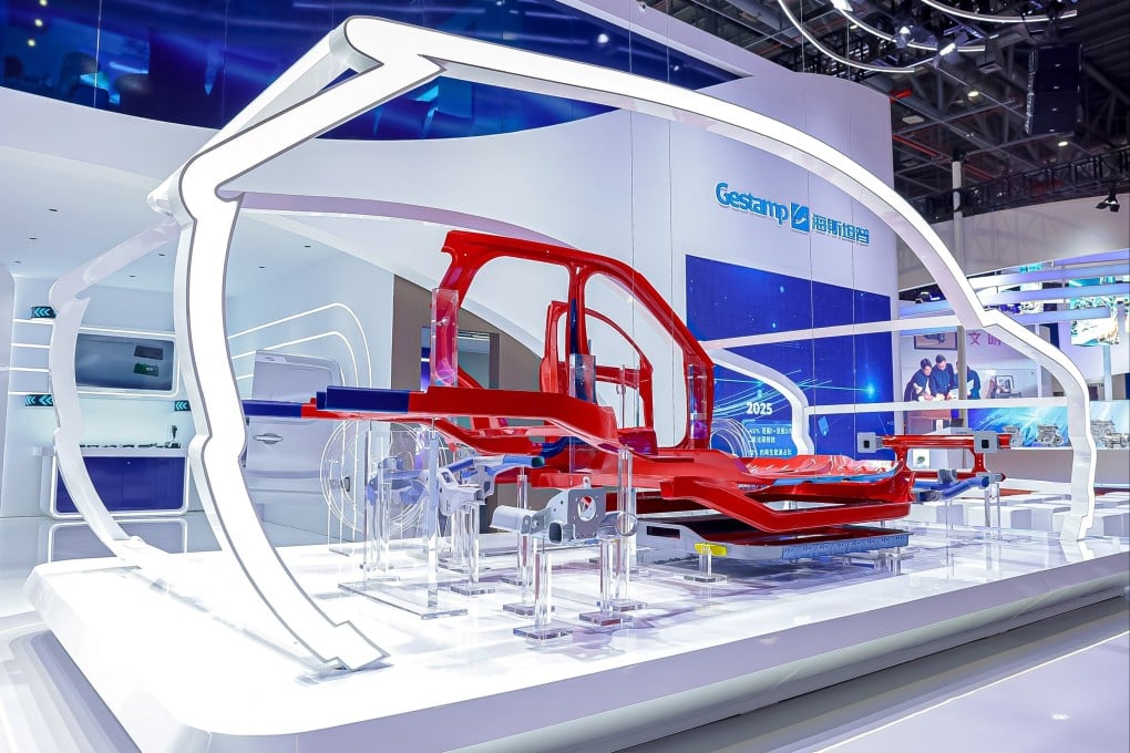 Chassis and car body products displayed by Gestamp at the 2025 Shanghai Auto Show. Photo: Handout