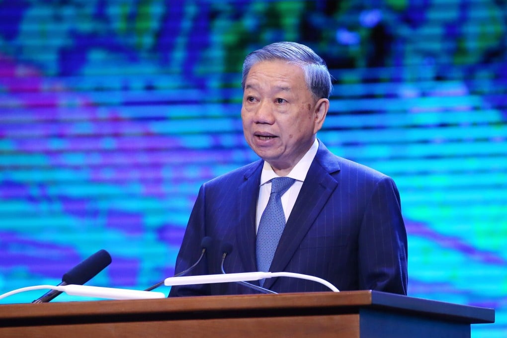 Vietnamese Communist Party General Secretary To Lam delivers a speech at a green summit conference in Hanoi, Vietnam, on April 16. Photo: EPA-EFE