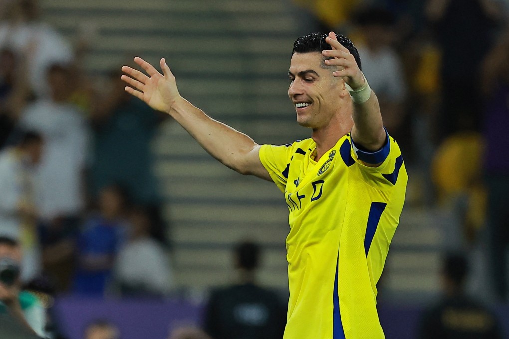 Cristiano Ronaldo celebrates after scoring in Al Nassr’s 4-1 win over Yokohamas F-Marinos in their AFC Champions League quarter-final clash. Photo: Reuters