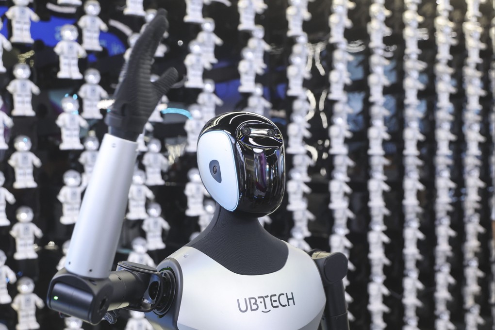 A demonstration of one of UBTech’s Walker-series humanoid robots during a media tour of the company’s offices in Shenzhen on April 23. Photo: Edmond So
