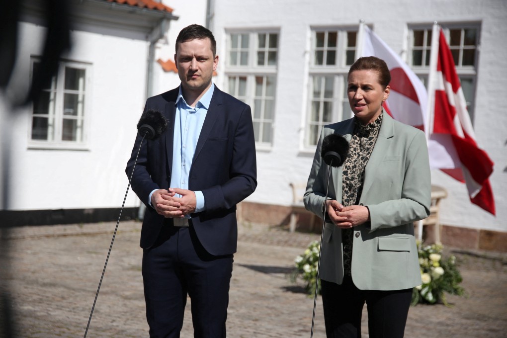 Greenland’s Prime Minister Jens-Frederik Nielsen, left, and Denmark’s Prime Minister Mette Frederiksen ahead of a meeting at Marienborg in Kongens Lyngby, Denmark on Sunday. Photo: Reuters