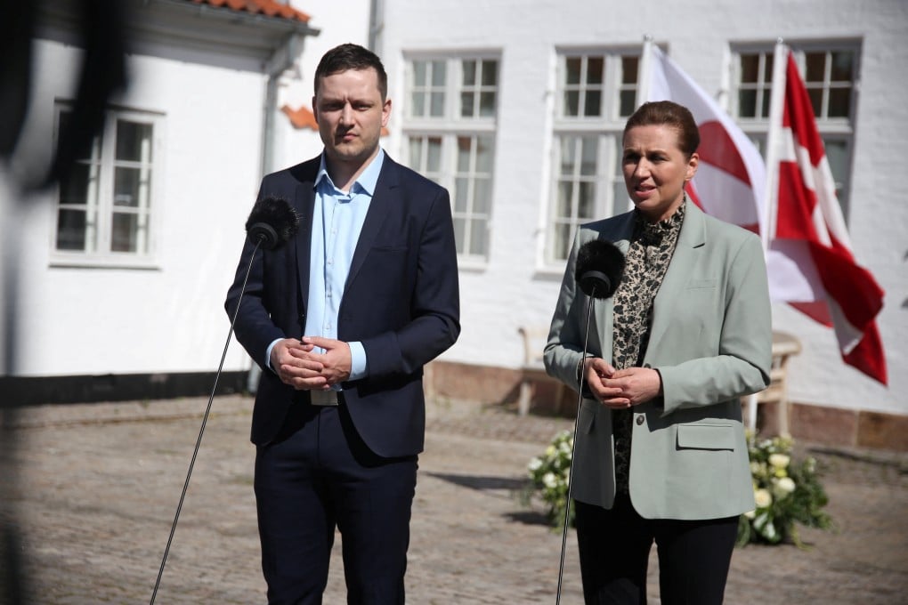 Greenland’s Prime Minister Jens-Frederik Nielsen, left, and Denmark’s Prime Minister Mette Frederiksen ahead of a meeting at Marienborg in Kongens Lyngby, Denmark on Sunday. Photo: Reuters