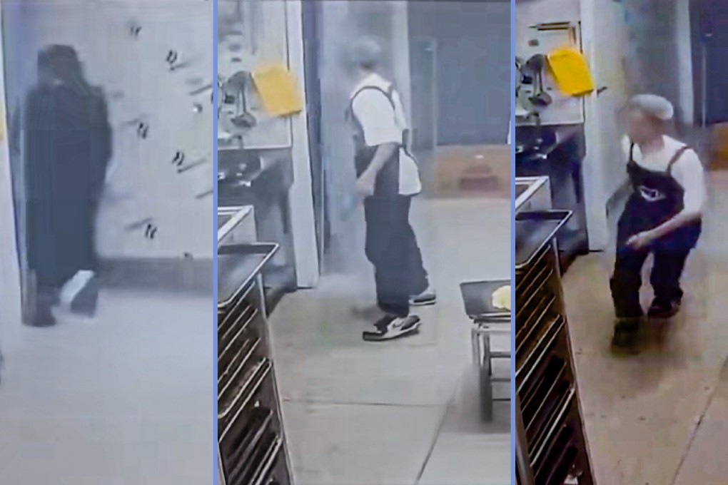 A Chinese prankster locked a colleague in a freezer room and was filmed smirking as the woman pleaded for help. Photo: SCMP composite/Douyin