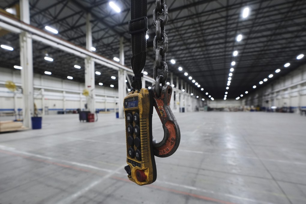 A hoist is shown at an empty Paslin facility on April 23, 2025, in Shelby Township, Michigan. Photo: AP