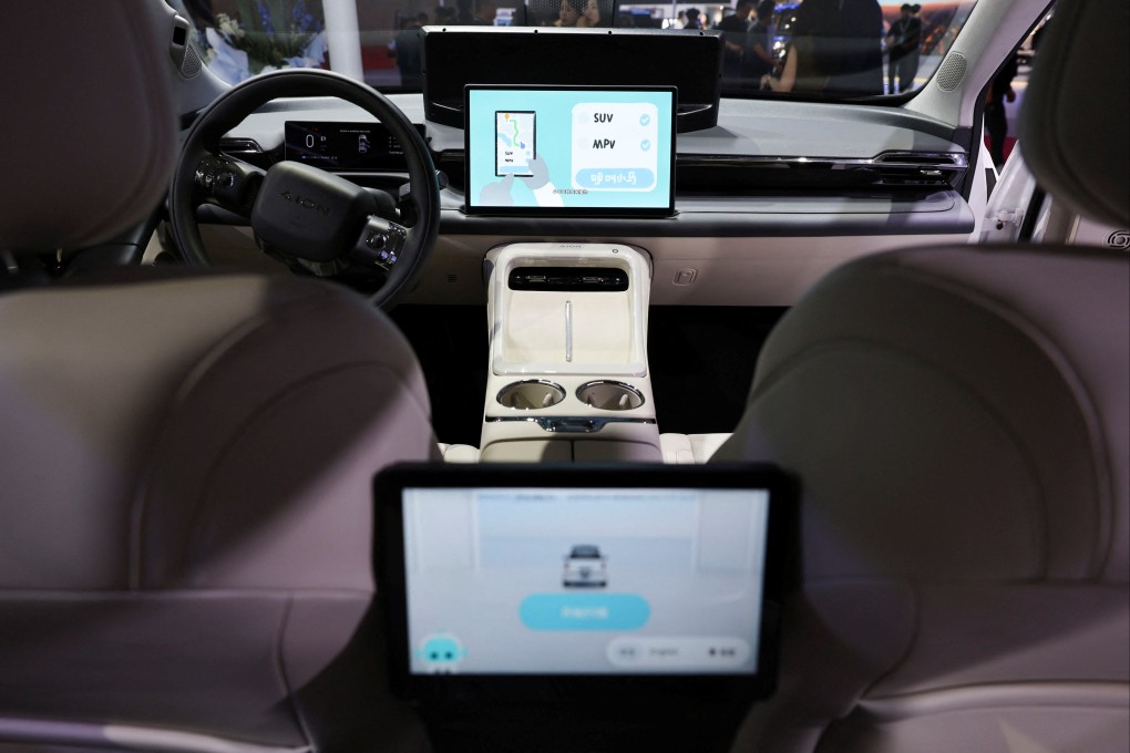 The interior of a Pony.ai robotaxi, seen at the Shanghai Auto Show. Photo: Reuters