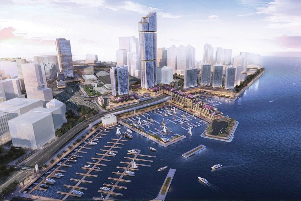 An artist’s impression of the government’s preliminary proposal for the Hung Hom harbourfront, which includes constructing a “world-class” yacht berthing facility to accommodate up to 200 vessels. Photo: SCMP