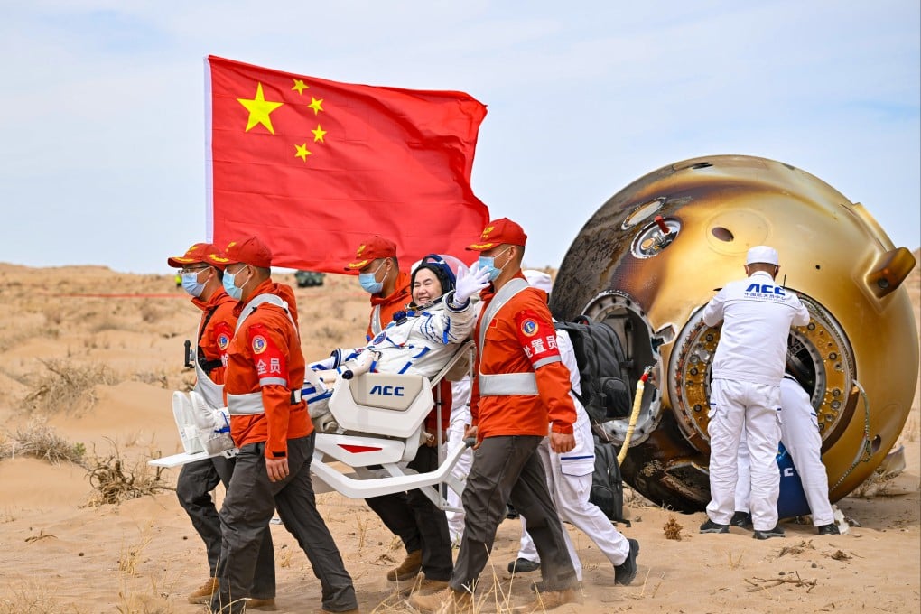 Astronaut Wang Haoze emerges from the Shenzhou-19 return capsule at the Dongfeng landing site in north China’s Inner Mongolia autonomous region on Wednesday. Photo: Xinhua
