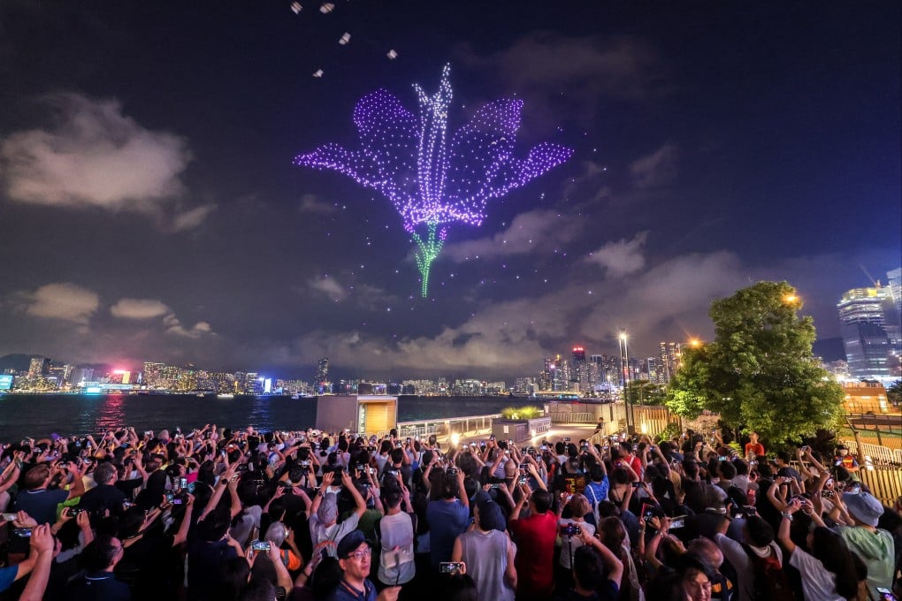 A drone show over Victoria Harbour in September last year. Hong Kong is planning drone shows for the ‘golden week’ holiday. Photo: Dickson Lee