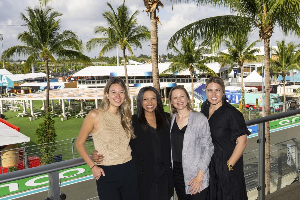 From left, Katharina Nowak, Sydney McClain, Natalie Clark and Melanie Cabassol are running the show at the Miami Grand Prix. Photo: AP