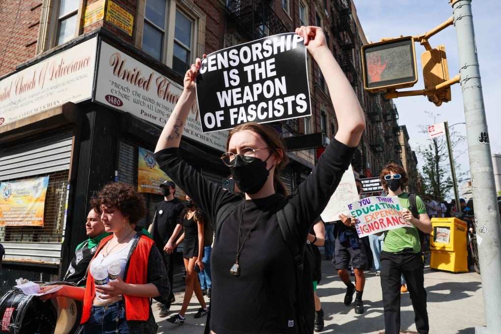 Protesters participate in a march and rally in New York on April 25. The demonstrators, many of them supporters of Palestine, demanded an end to funding for US Immigration and Customs Enforcement, among other issues. Photo: Getty Images via AFP