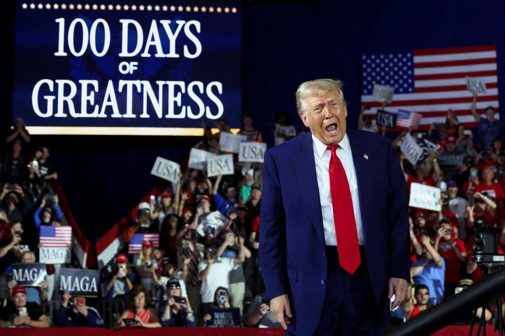 US President Donald Trump holds a rally to mark his 100th day in office, at Macomb Community College in Warren, Michigan, on April 29. Photo: Reuters