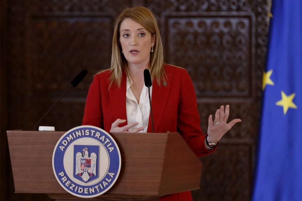 European Parliament President Roberta Metsola told a closed-door meeting of the chamber’s senior leadership on Wednesday of China’s lifting of sanctions. Photo: EPA-EFE