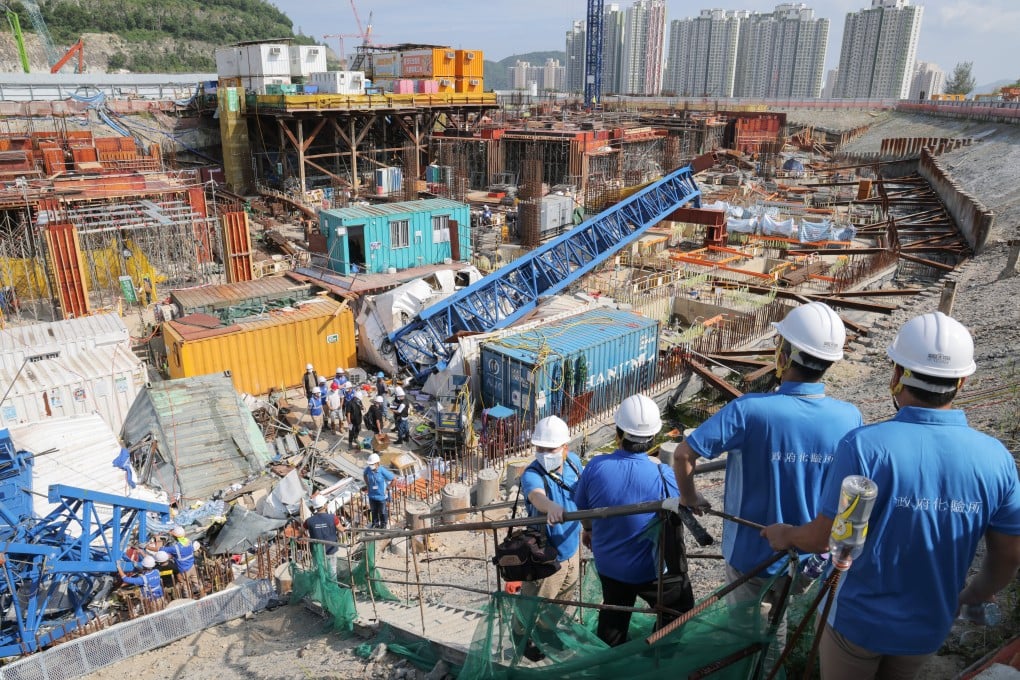 The crane collapse at the construction site on Anderson Road in Sau Mau Ping that killed Tsui’s son. Photo: Jelly Tse