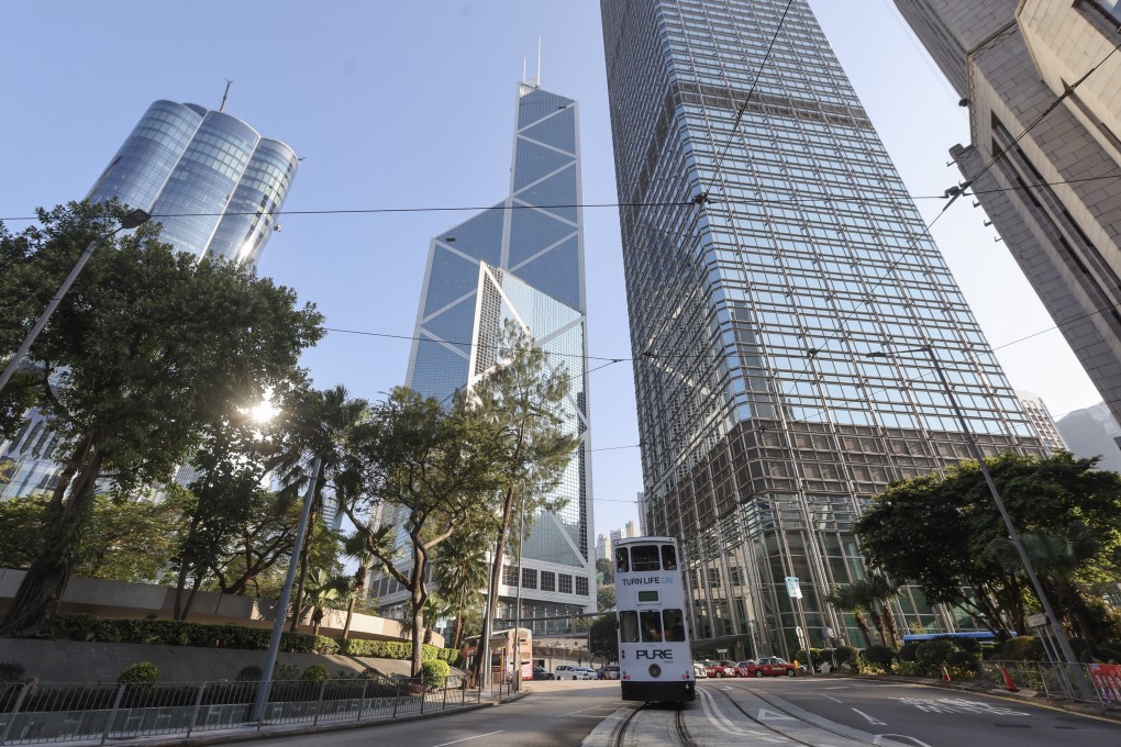 A tram travels among office buildings in Central on January 17, 2025. Photo: Edmond So