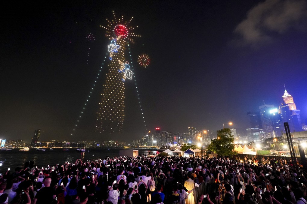 The drone show included a section on the bun scrambling competition. Photo: Elson Li