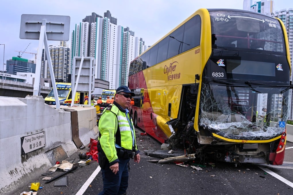 The vehicle operated by Citybus appeared to have hit water barriers. Emergency services, including at least three fire engines, were spotted at the scene. Photo: Handout