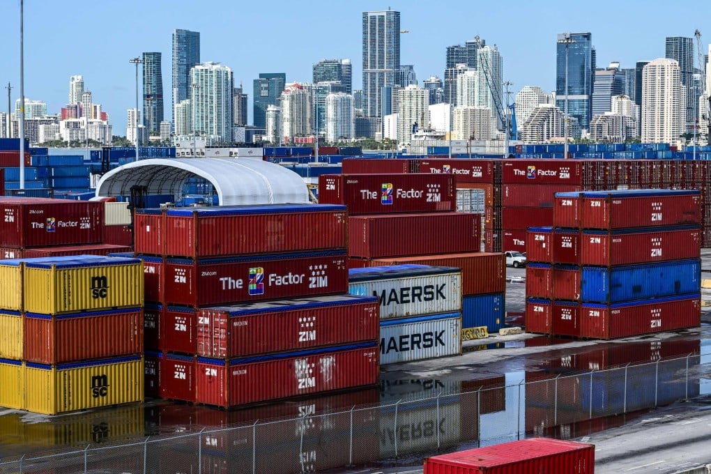 Shipping containers are seen at the Port of Miami in Florida, with the Miami skyline in the background. Photo: AFP