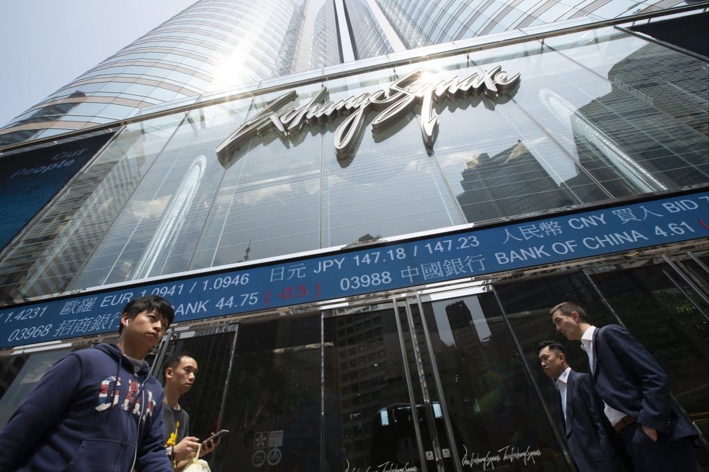 People walk past Exchange Square in Central, home of Hong Kong’s bourse operator Hong Kong Exchanges and Clearing, on April 3, 2025. Photo: Nathan Tsui