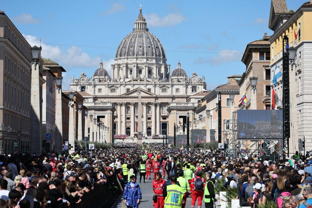 St Peter’s Square in the Vatican City is packed with people for the funeral of Pope Francis on April 26. Photo: EPA-EFE