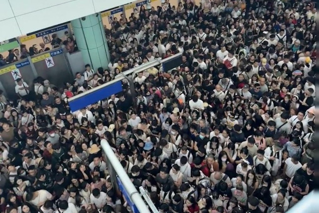 The crowd at the Lok Ma Chau station during the rush hour on Friday. Photo: RedNote
