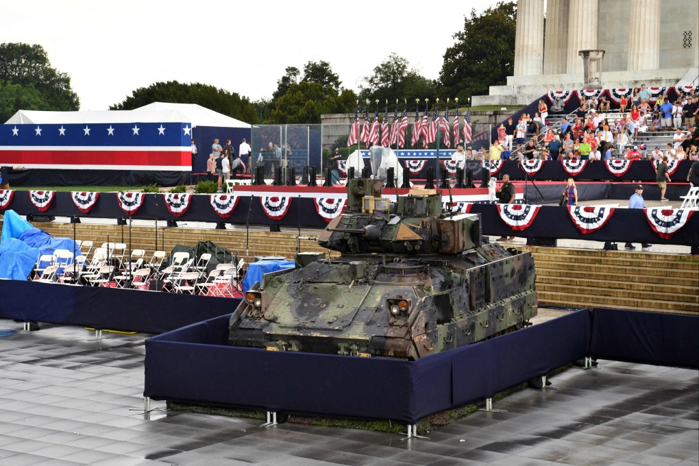 A Bradley Fighting Vehicle is seen as people gather for the “Salute to America” Fourth of July event with US President Donald Trump at the Lincoln Memorial on the National Mall in Washington on July 4, 2019. Photo: AFP