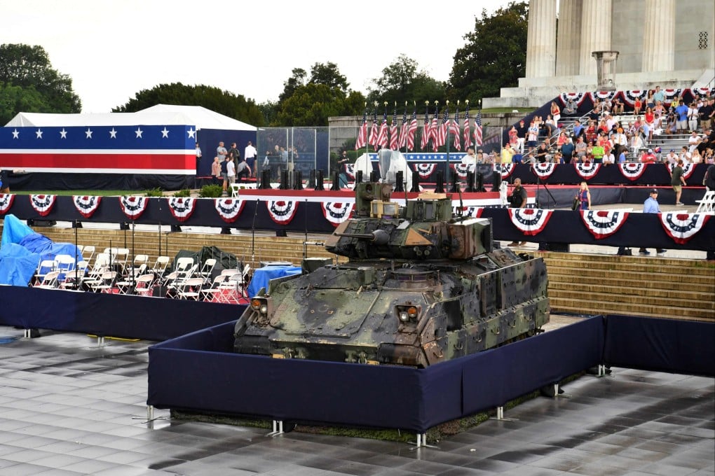 A Bradley Fighting Vehicle is seen as people gather for the “Salute to America” Fourth of July event with US President Donald Trump at the Lincoln Memorial on the National Mall in Washington on July 4, 2019. Photo: AFP