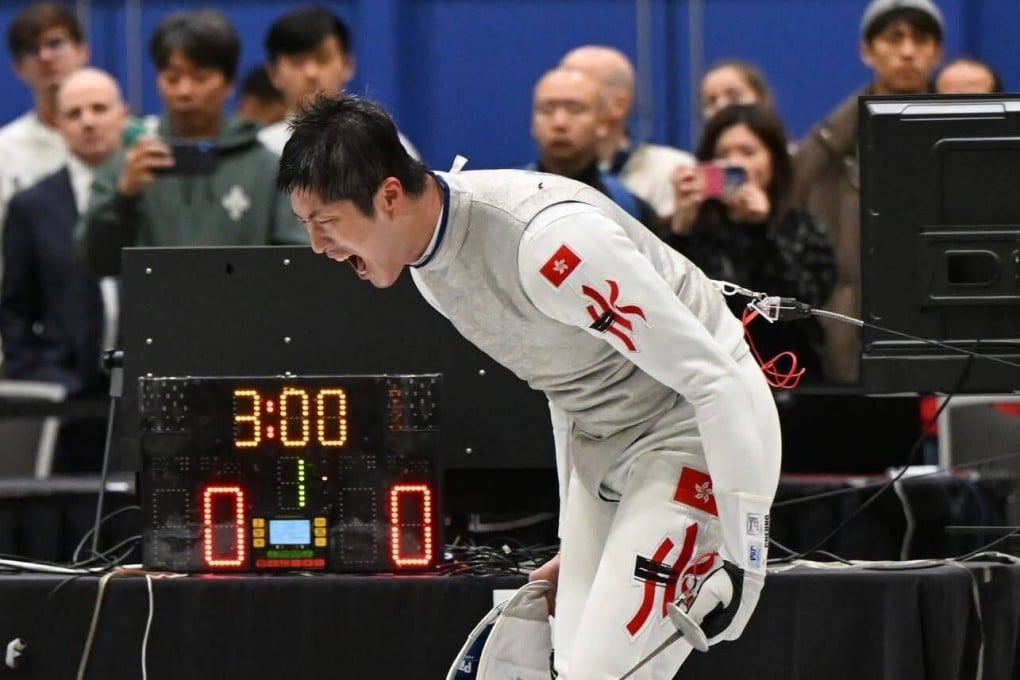 Cheung Ka-long on his way to beating Tommaso Martini at the World Cup in Vancouver on Saturday. Photo: FIE
