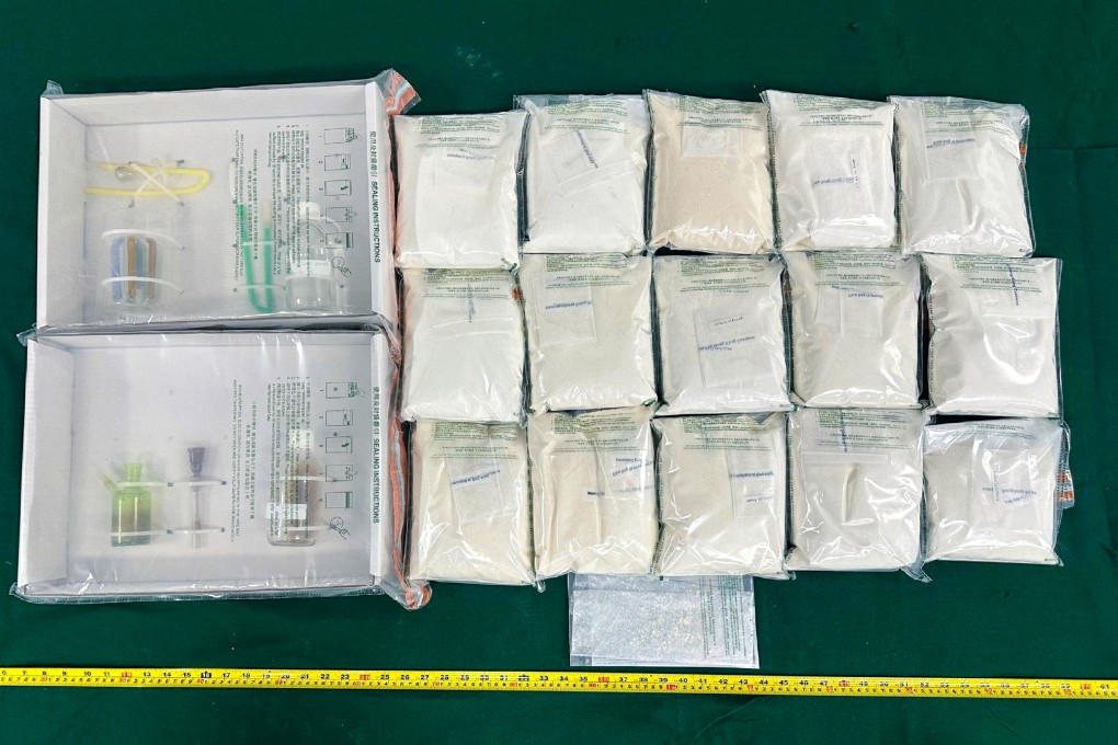 Hong Kong customs arrested a man with about 15kg of suspected etomidate in food packages. Photo: Handout
