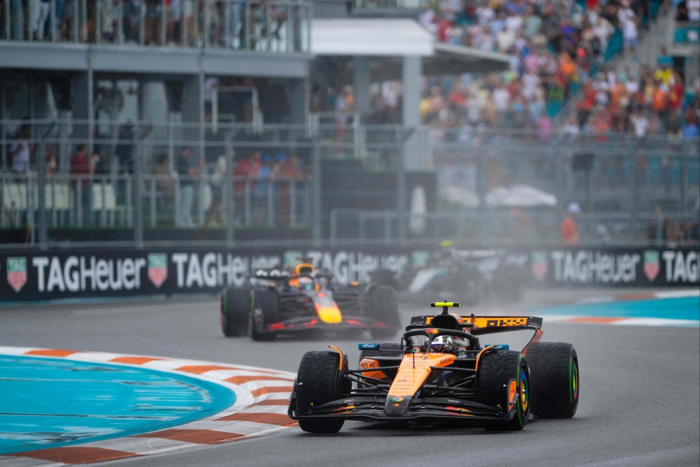Lando Norris (front) on his way to winning the sprint race ahead of the Miami Grand Prix. Photo: AFP