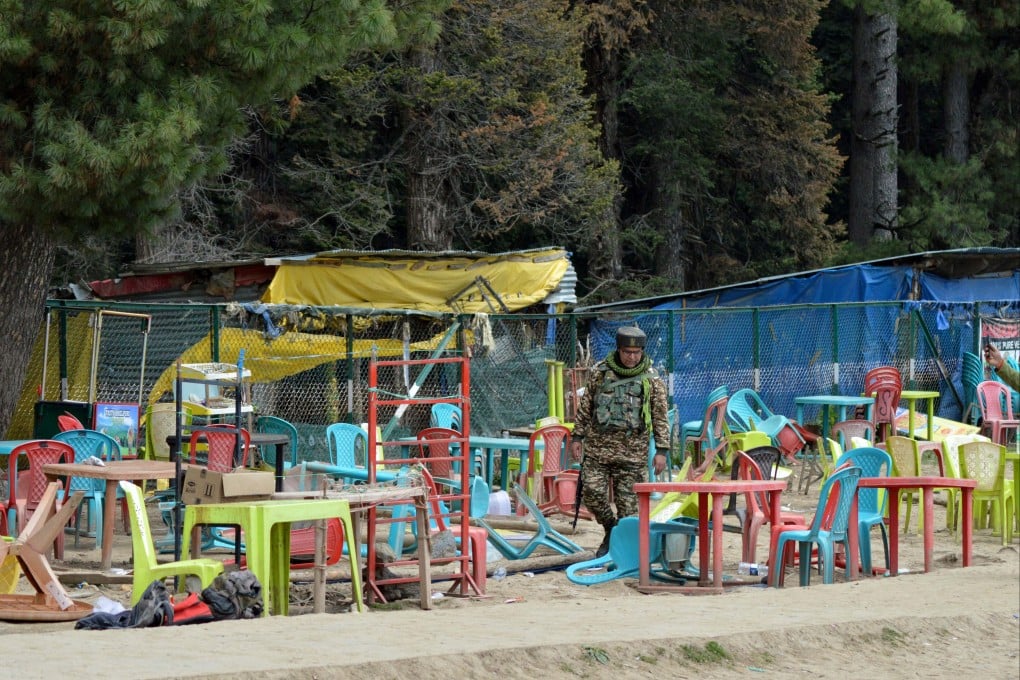 An Indian soldier at the site of a suspected militant attack on tourists in Baisaran near Pahalgam, in south Kashmir’s Anantnag district on April 23. Photo: Reuters