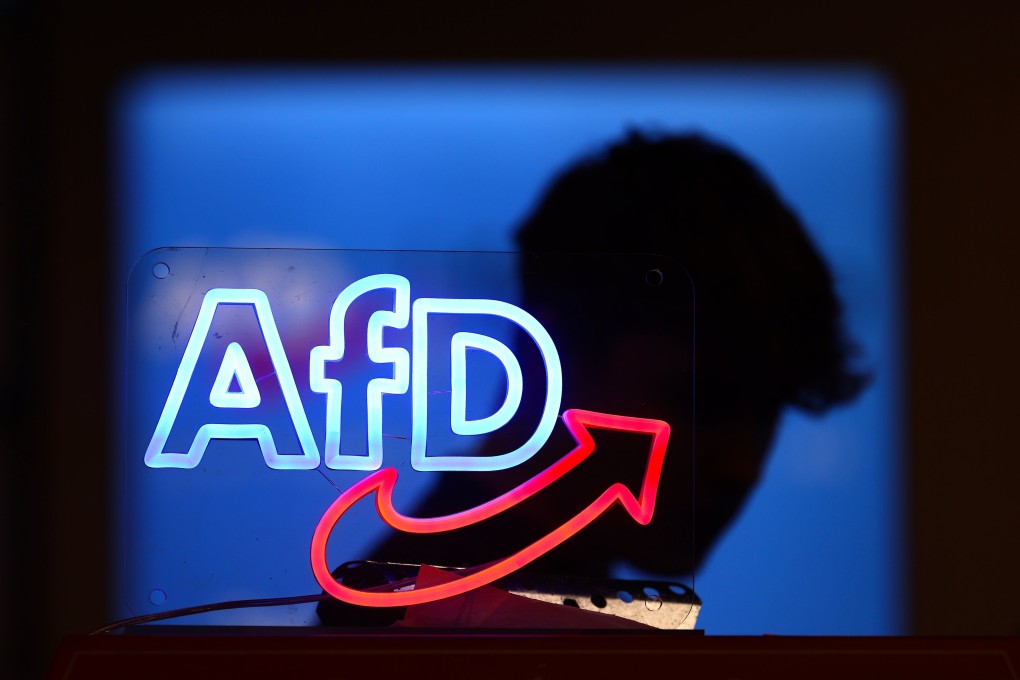 The AfD logo is seen at the election campaign launch in Halle, Germany, in January 2025 Photo: EPA-EFE