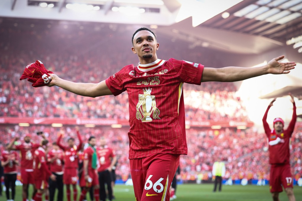 Trent Alexander-Arnold celebrates Liverpool’s Premier League title triumph, clinched with victory over Tottenham Hotspur last month. Photo: EPA-EFE