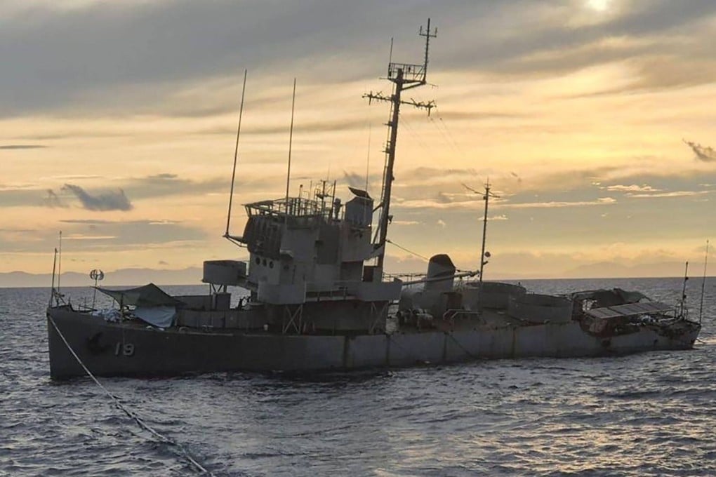 The decommissioned BRP Miguel Malvar is positioned at its intended location during the US-Philippines joint military “Balikatan” exercise off the coast of the Philippines’ Zambales province. Photo: Armed Forces of the Philippines/AFP